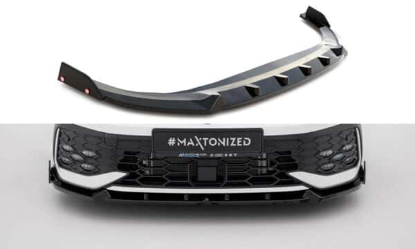 MAXTON DESIGN - Spoiler pod predný nárazník V.2 + Splitre Volkswagen Golf GTI / GTE / R-Line Mk8 Facelift, Čierny lesk