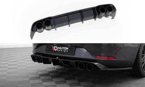 MAXTON DESIGN - Difúzor zadného nárazníka s imitáciou koncovkami výfuku Seat Leon ST FR Mk4, Čierny lesk + chrómové koncovky