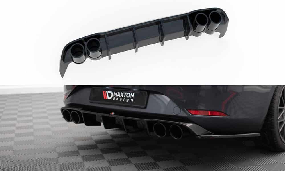 MAXTON DESIGN - Difúzor zadného nárazníka s imitáciou koncovkami výfuku Seat Leon ST FR Mk4, Čierny lesk + chrómové koncovky