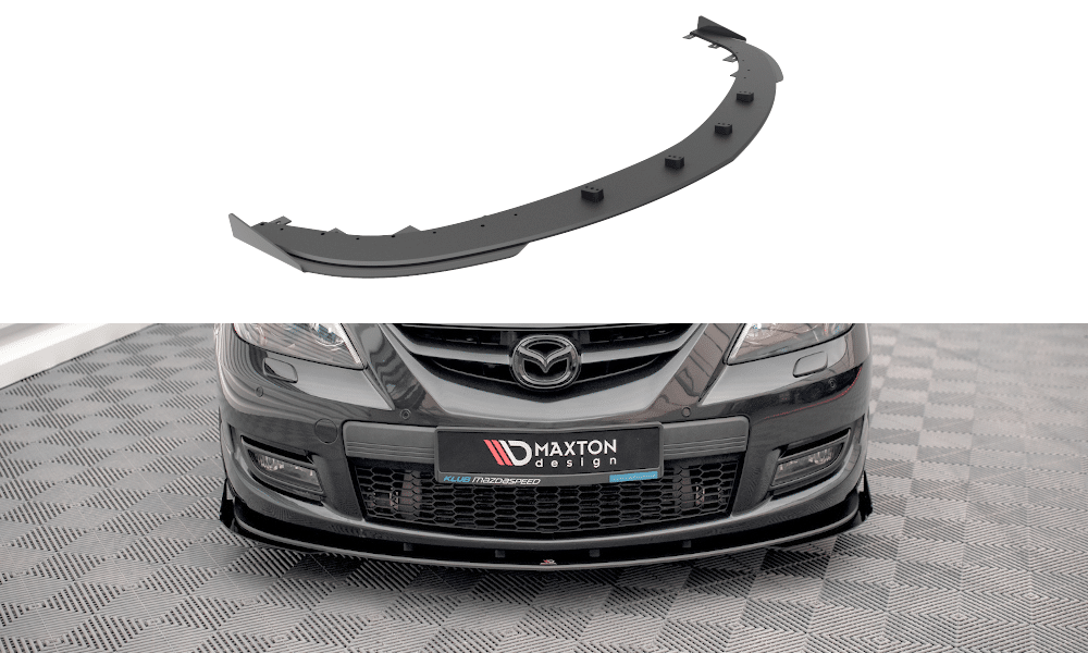 MAXTON DESIGN - Street Pro Spoiler pod predný nárazník V.1 + Splitre Mazda 3 MPS Mk1, Čierna Matná