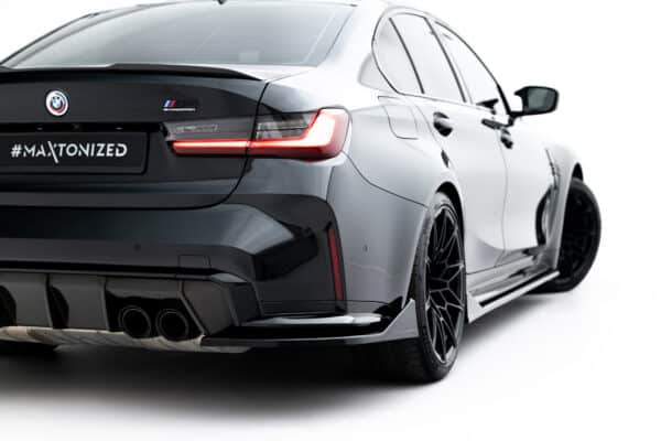 MAXTON DESIGN - Bočné spojlere zadného nárazníka V.5,  vhodné pre BMW M3 Sedan / Touring G80 / G81, Čierny lesk