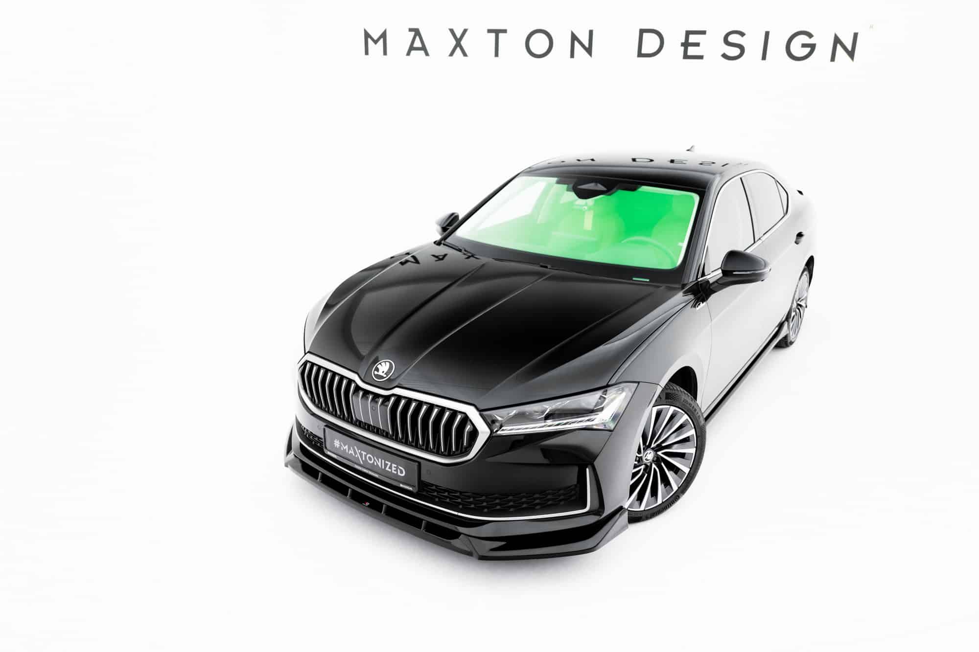 MAXTON DESIGN - Spoiler pod predný nárazník V.2, Skoda Superb Mk4, Čierny lesk