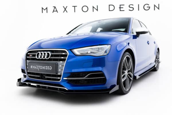 MAXTON DESIGN - Street Pro Spoiler pod predný nárazník + Splitre, Audi S3 / A3 S-Line Sedan 8V, Čierna Matná