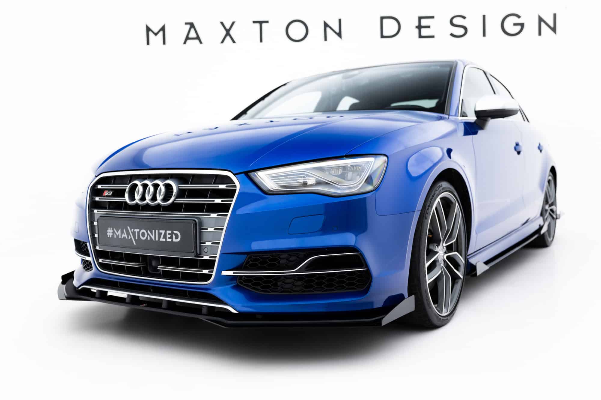 MAXTON DESIGN - Street Pro Spoiler pod predný nárazník + Splitre, Audi S3 / A3 S-Line Sedan 8V, Čierna Matná