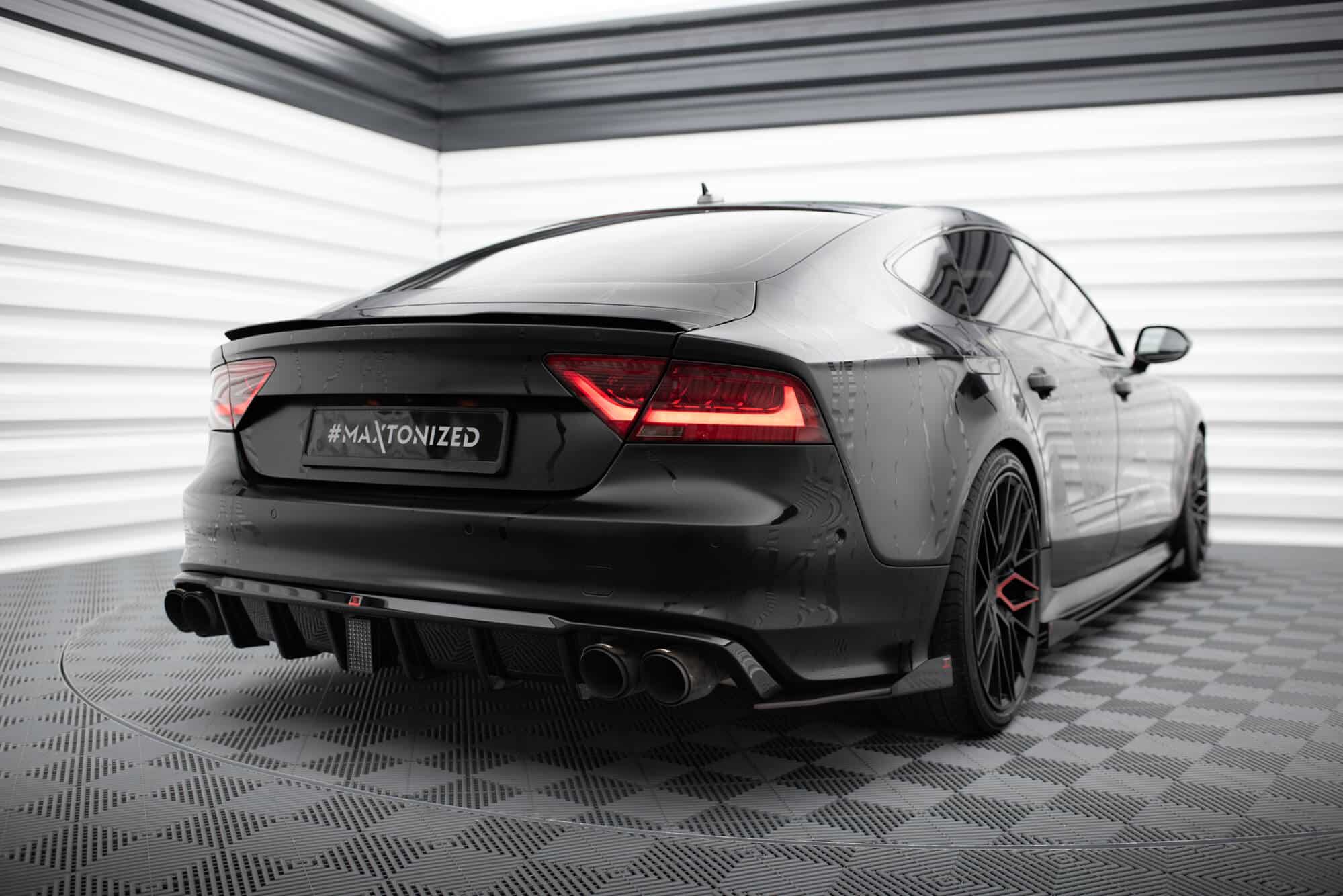 MAXTON DESIGN - Street Pro Bočné spoilere zadného nárazníka + Splitre, Audi A7 RS7 Look C7, Čierna Matná – Obrázok 2